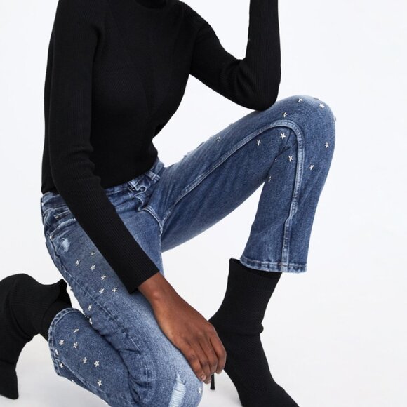Zara Denim - NWT Zara TRF High Rise Star Studded Cigarette Jeans Size 2